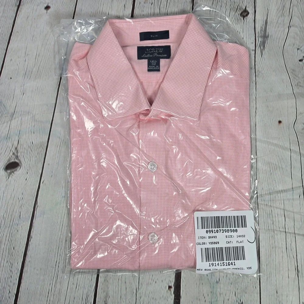 J. Crew Ludlow Premium‎ fine cotton dress shirt Rian White Pink 14h/32 NIB